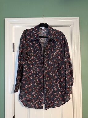 Baltic Born Navy Button-Down Shirt with Pink Floral Print